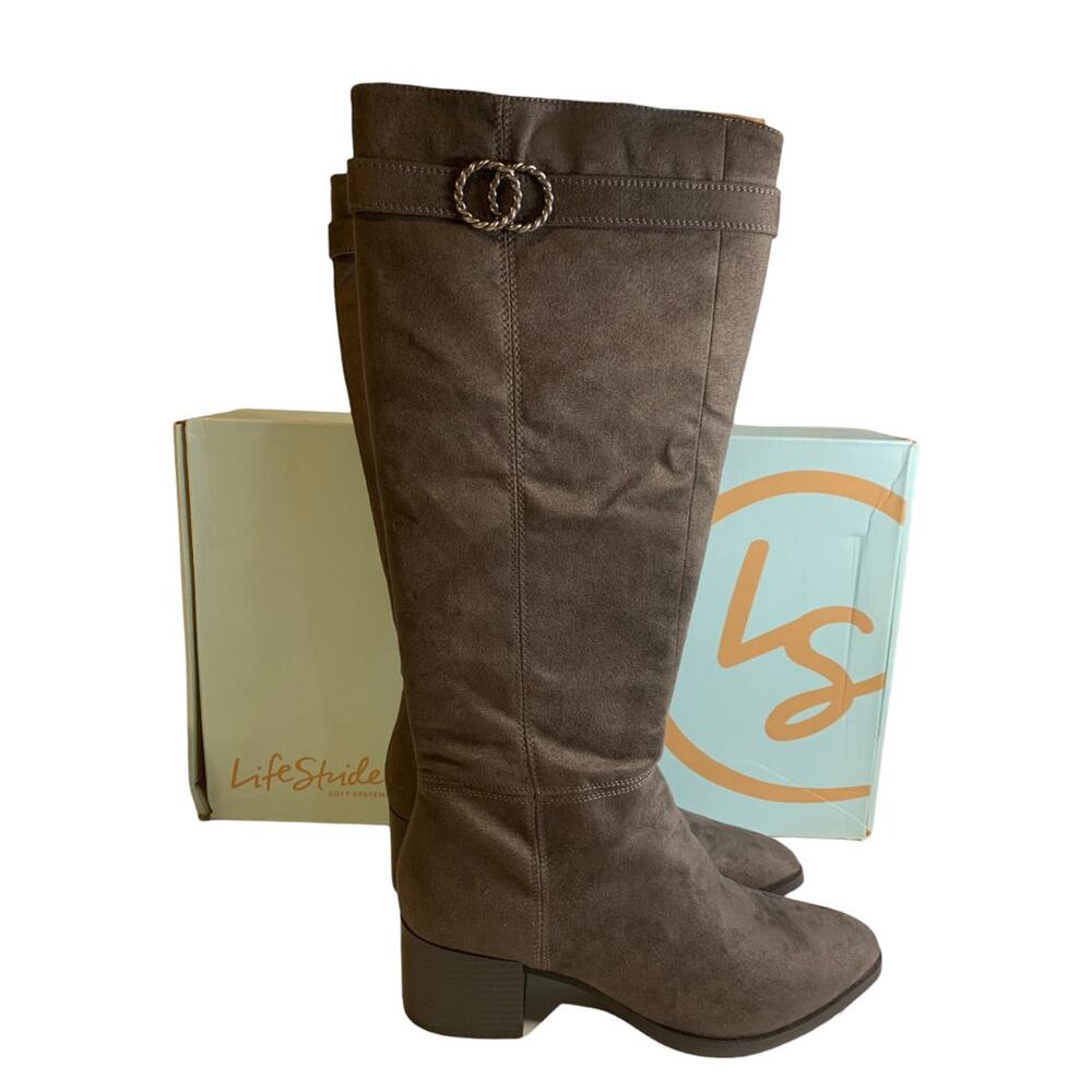 Size 10M LifeStride Soft System New Womens Gray Faux Suede Boots Daring Knee